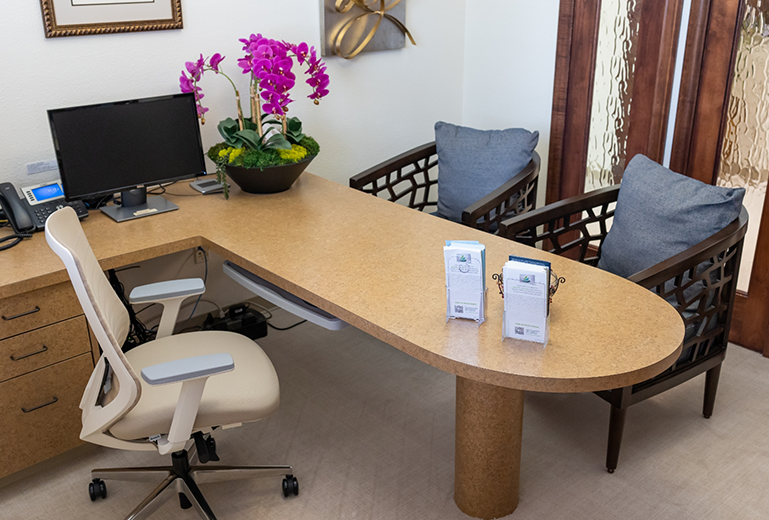 Three chairs at a table